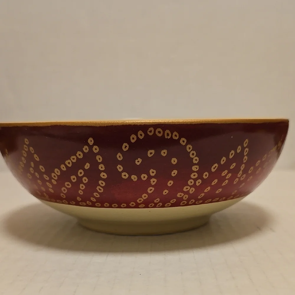 Set of 3 Elegant Pier 1 Red and Cream Ceramic Bowls